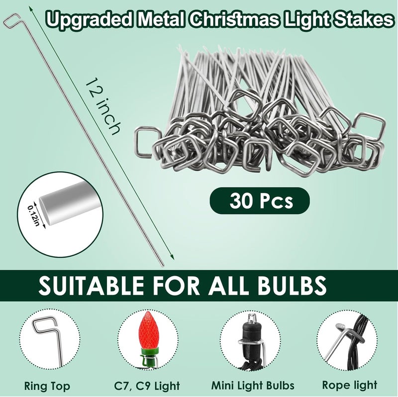 Wenfan 12 Inch Upgraded Metal Christmas Light Stakes 30 Pcs Christmas Yard Lights Stakes Universal Lawn Holiday Light Stake for C7 C9 String Lights Ground Stakes for Xmas Lights on Garden Driveway Pathway - Image 2